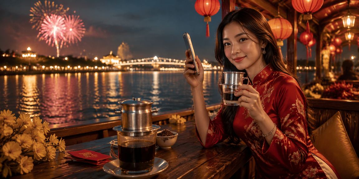 Người dùng tại Huế xem tỷ lệ kèo và cược thể thao trên điện thoại trong quán cà phê